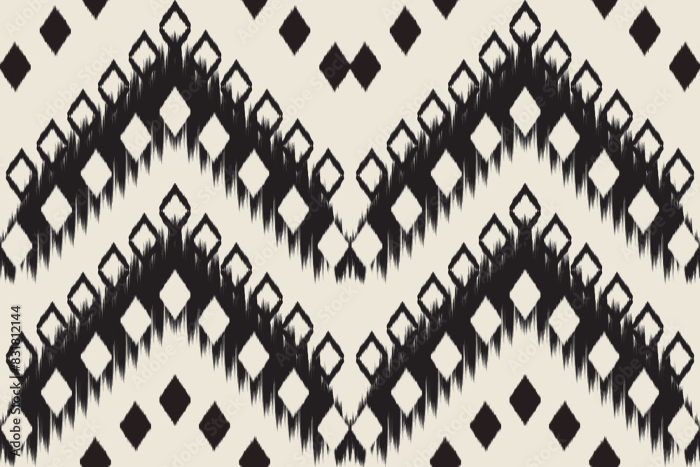 Seamless ethnic Ikat pattern in tribal, folk embroidery, and Mexican style Aztec geometry for Graphic Arts, Carpet Design, Wallpaper, Wrapping, and Clothing.
