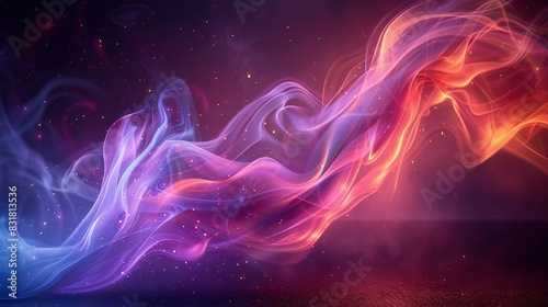   A vibrant spiral of smoke against a black canvas with a red-blue gradient on the left side of the picture photo