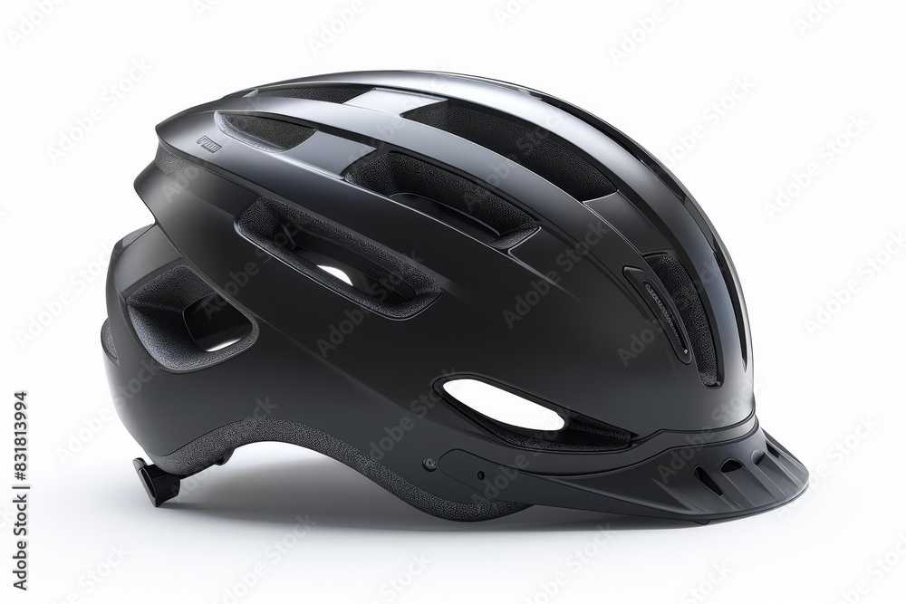 Fototapeta premium Black delivery bike helmet, isolated on white background
