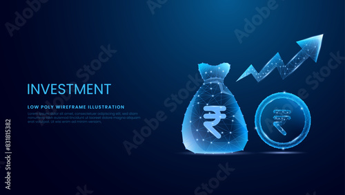 Business and finance concept with a stack of rupee coins growing and increasing. Rising upward graph arrow and Investing money concept vector illustration