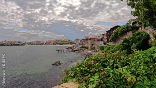 Wallpaper Mural Ancient walls of Apollonia and Black Sea seaside, Burgas.View of the embankment with fortress wall during sunset in the city of Sozopol on the Black Sea coast in Bulgaria Torontodigital.ca