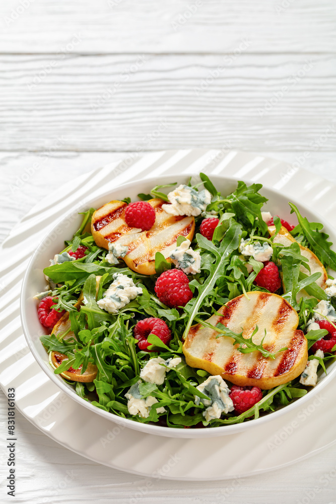 grilled pear salad with cheese, arugula, berries grilled pear salad with cheese, arugula, berries