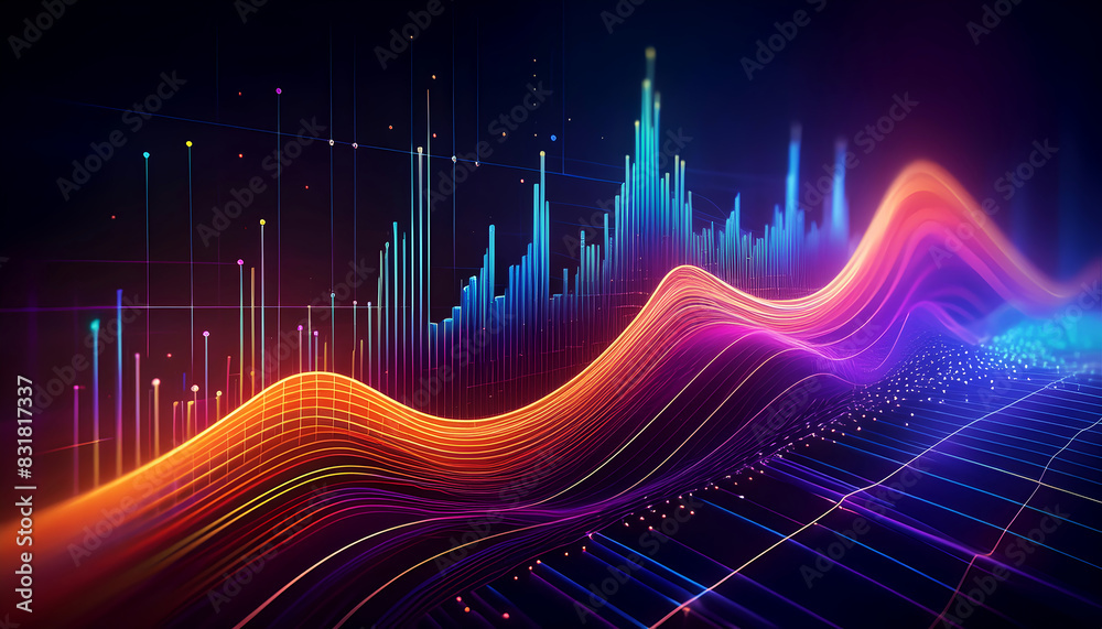 Naklejka premium Abstract Digital Landscape: A Symphony of Vibrant Lines and Data Points