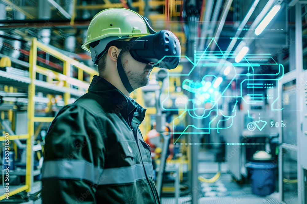 Illustration of Using AR and VR for training, maintenance, and design visualization in industrial environments. Ai Generate. Illustration of Using AR and VR for training, maintenance, and design visualization in industrial environments. Ai Generate.