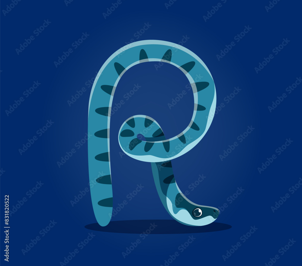 Sea animals in underwater font, letter R as undersea cartoon character ...