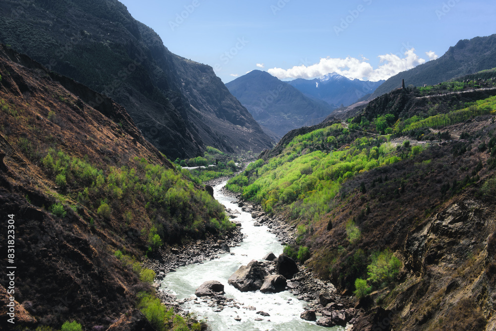 Ganhaizi Gorge and Jinchuan River in Danba county, Ganzi Prefecture, Sichuan. Ganhaizi Gorge and Jinchuan River in Danba county, Ganzi Prefecture, Sichuan.