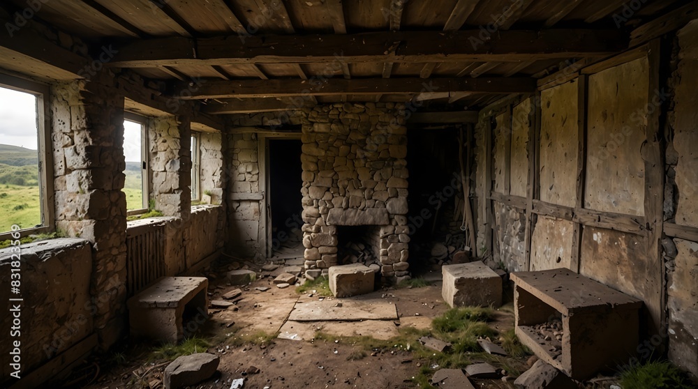 The mysteries hidden within the walls of an ancient, abandoned hut on the moors ai_generated