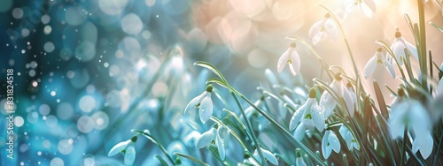 Serene Spring Snowbell Flowers Blooming in Idyllic Natural Landscape - Tranquil Beauty, Floral, Botanical, Peaceful Vacation, AI-Generated 4K Wallpaper photo