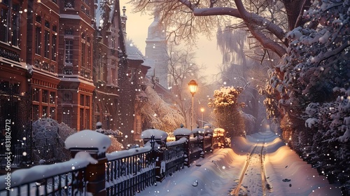 Winter street with snow photo