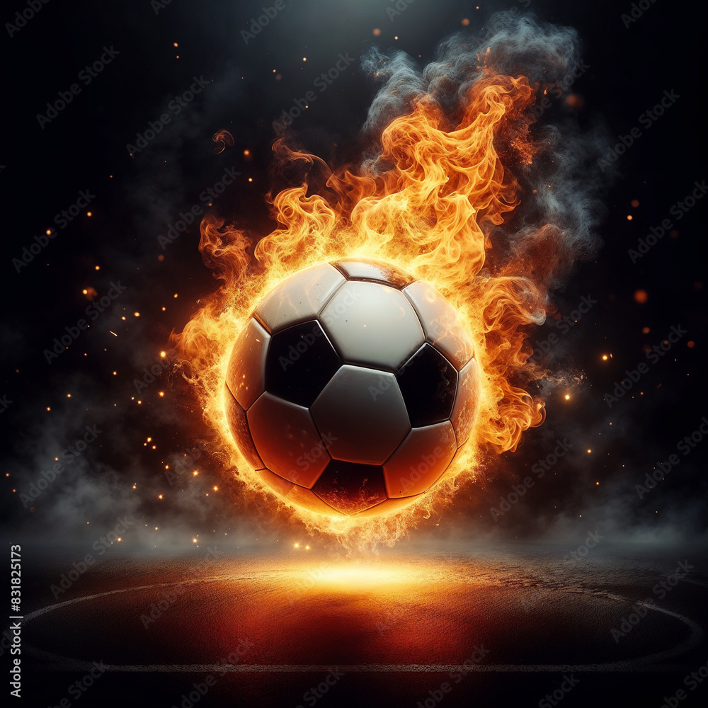 Fototapeta premium Soccer Ball Surrounded by Ring of Fire