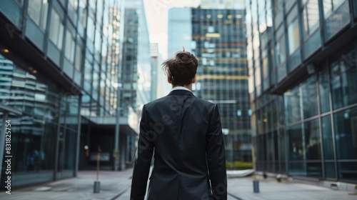 With determination, man in a suit gazes at the urban jungle ahead