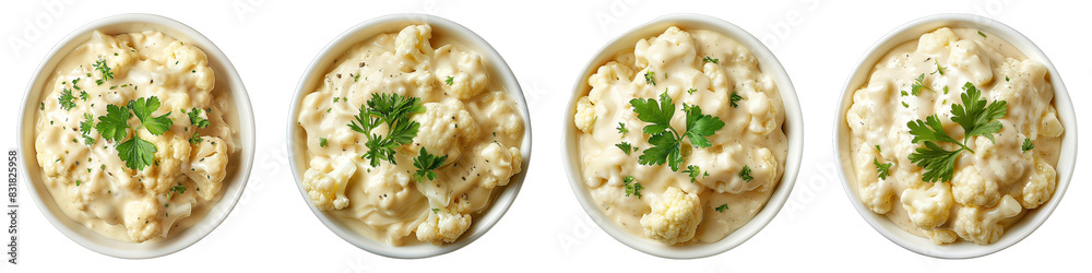 Cauliflower And Cheese Sauce isolated on transparent png background collection set . Generative ai Cauliflower And Cheese Sauce isolated on transparent png background collection set . Generative ai