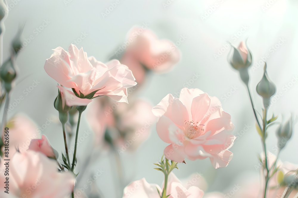 A beautiful field of pink flowers, belonging to the rose family, is blooming