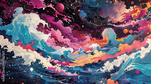 Vibrant Colorful Blobs and Waves Transform Canvas into Dynamic Abstract Art photo