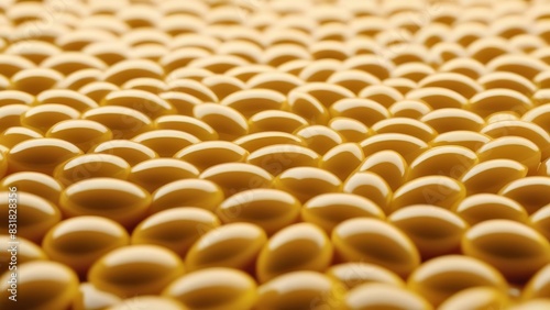 Close-up of uncooked, golden acini di pepe pasta, showcasing its tiny, round shape. The image captures the uniformity and smooth texture of the small pasta pieces photo
