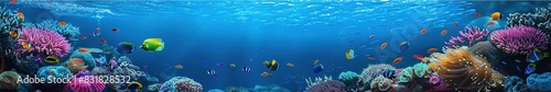 Colorful underwater scene with fish and coral reefs