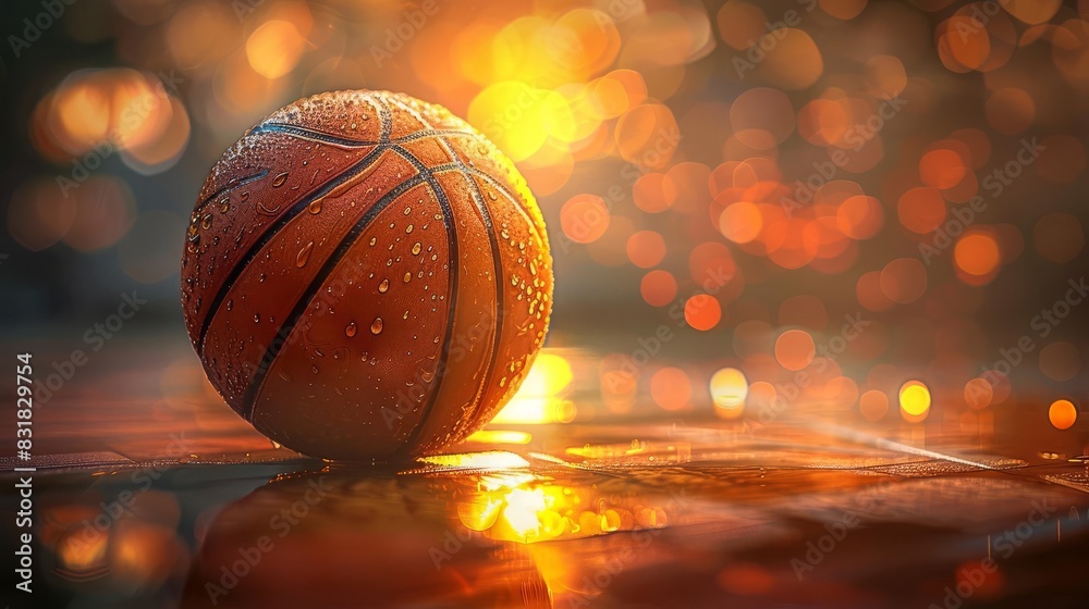Closeup of a basketball on a hardwood court Closeup of a basketball on a hardwood court