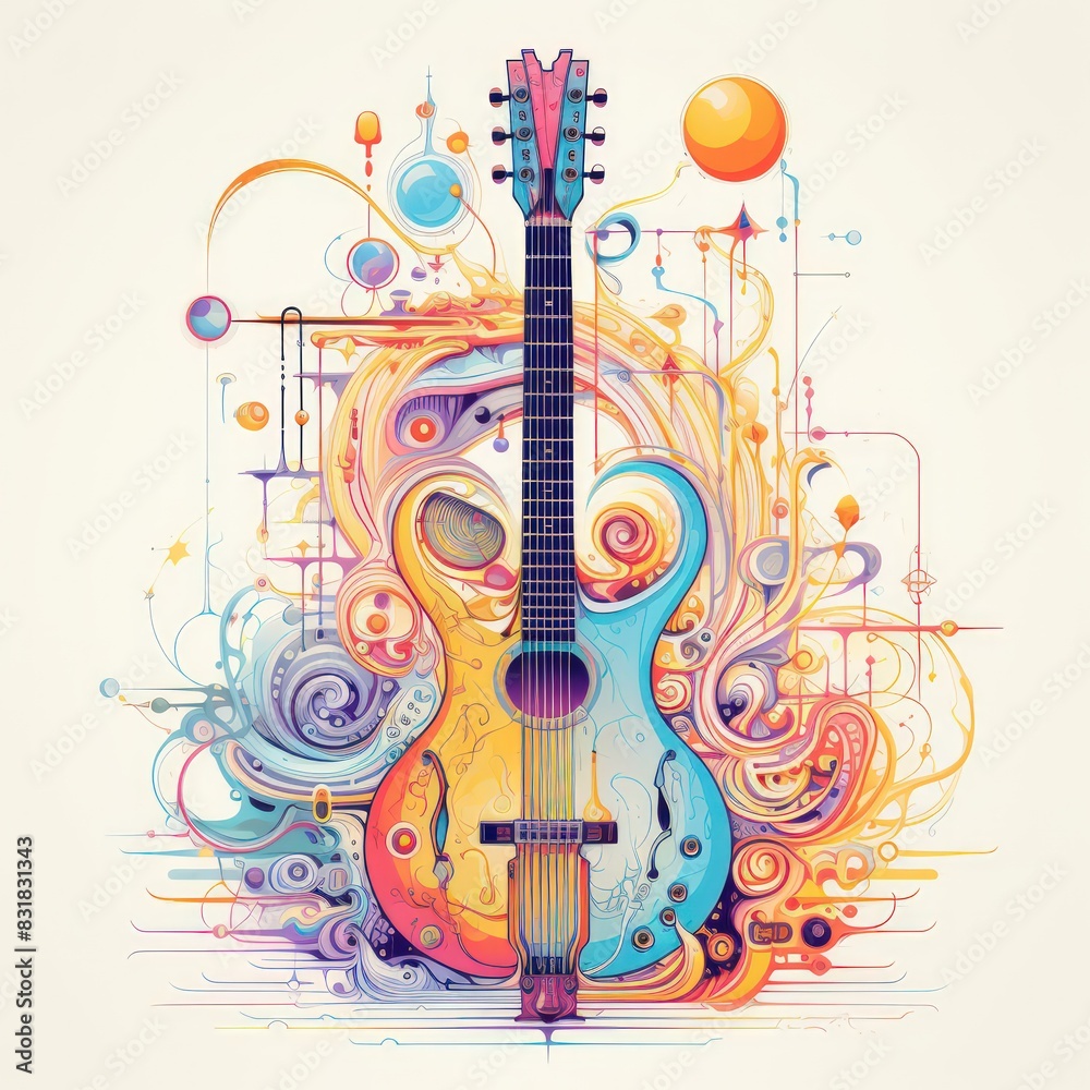 Illustration of a guitar with colorful Illustration of a guitar with colorful