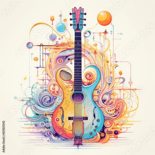 Illustration of a guitar with colorful