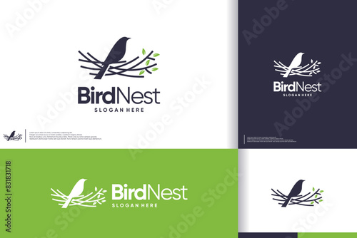 abstract nest logo , tree branches and roots , nature material , logo design vector.