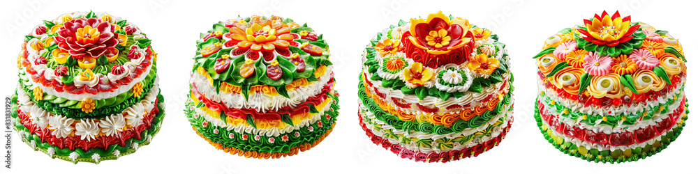 Cinco De Mayo Cake With Vibrant Colors Like Red, Green, And Yellow For The Mexican Holiday isolated on transparent png background collection set . Generative ai Cinco De Mayo Cake With Vibrant Colors Like Red, Green, And Yellow For The Mexican Holiday isolated on transparent png background collection set . Generative ai