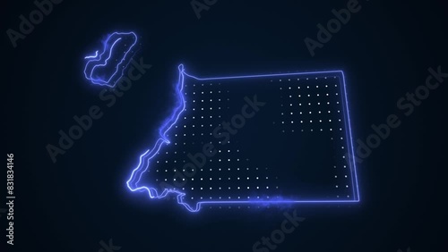 3D Moving Neon Blue Equatorial Guinea Map Borders Outline Loop Background