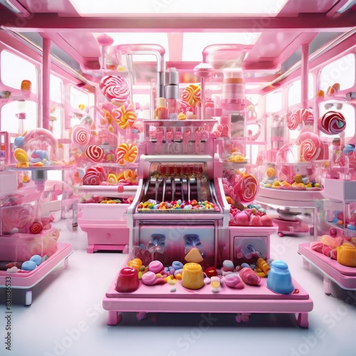 a mini candy factory inside the car with conveyor belts and cand photo