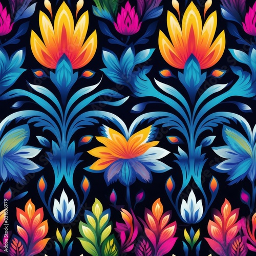 Jaspe Ikat vibrant floral pattern  vivid colors  detailed shapes  traditional motifs  ethnic craftsmanship  cultural heritage  high resolution  intricate design