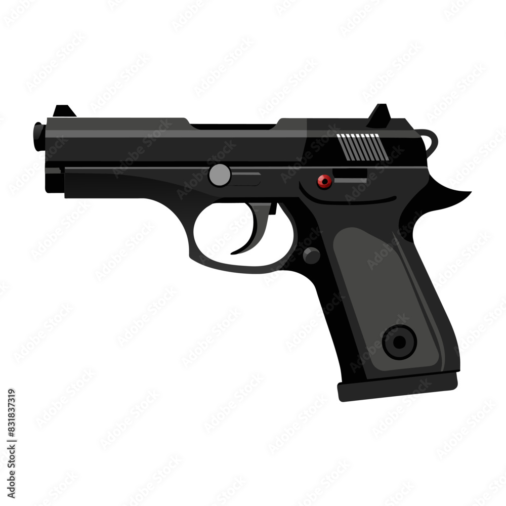 Realistic Vector Handgun Icon on White Background with brown handle, gunmetal closeup, and trigger