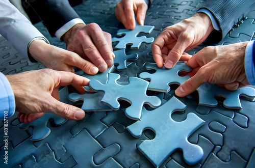 Collaborative Marketing Strategy Business Professionals Integrating Puzzle Pieces