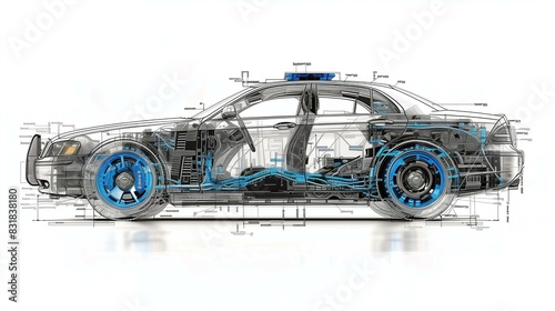 car technical drawing, pencil drawing
