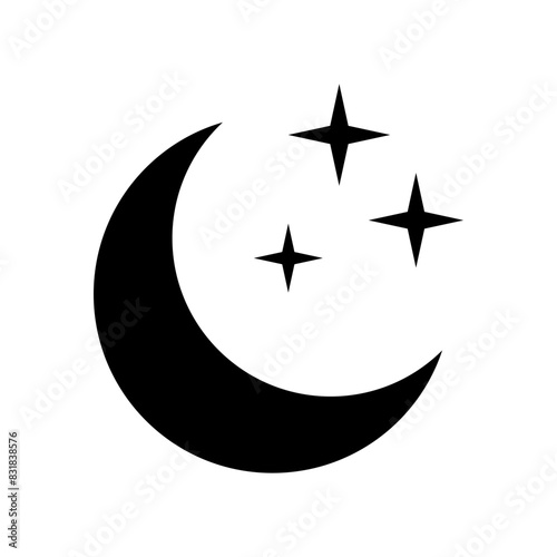 Crescent moon with stars icon on white background. Night icon. Crescent moon icon. Minimalist style.