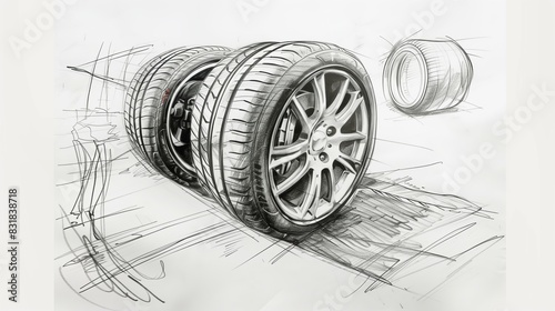 car technical drawing, pencil drawing
 photo