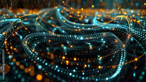 A synchronized swarm of quantum particles showcasing the collaborative and interconnected nature of data analysis through quantum computing. photo