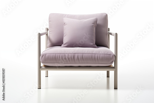 Minimalist armchair with a comfortable cushion isolated on a white background