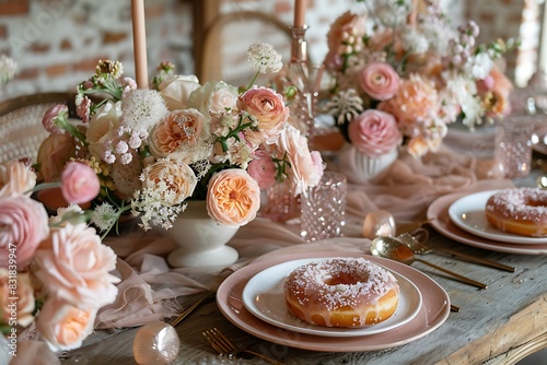 boho table scape with donuts