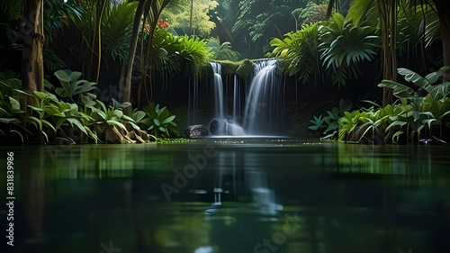 waterfall  water  nature  river  cascade  falls  forest  landscape  stream  fall  rock  green  flowing  spring  natural  stone  tree  tropical  generative AI