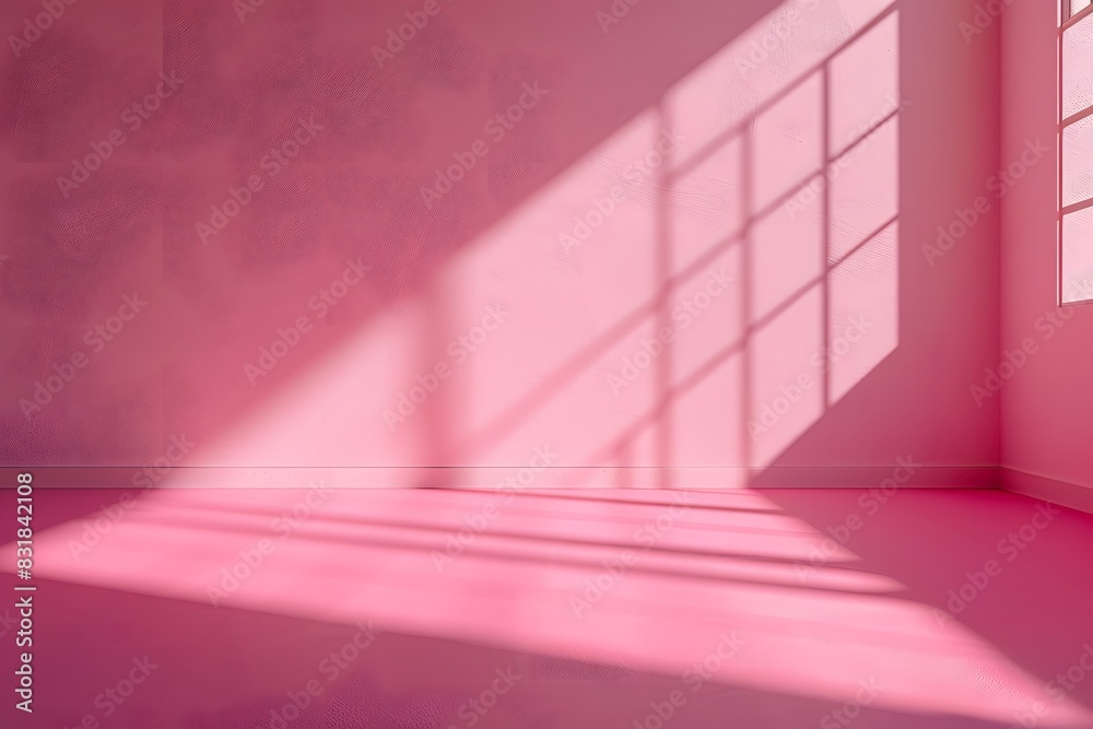 Fototapeta premium pink room with a window and light shadow on the wall background