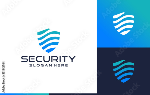 security negative space modern waves logo design