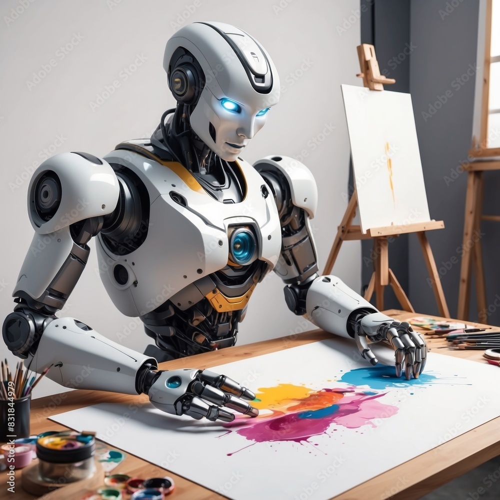 Fototapeta premium A photorealistic image of a robot painting a masterpiece