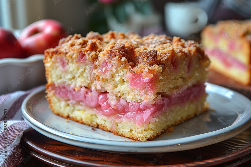 Rhabarberkuchen - Rhubarb cake with a crumbly topping. 