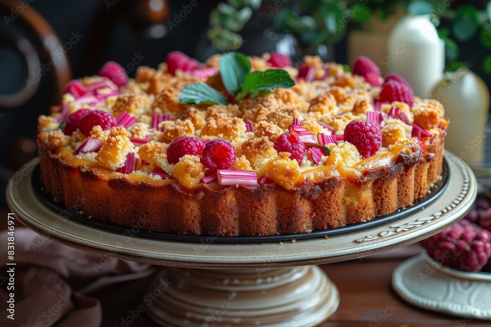 Rhabarberkuchen - Rhubarb cake with a crumbly topping. Rhabarberkuchen - Rhubarb cake with a crumbly topping.