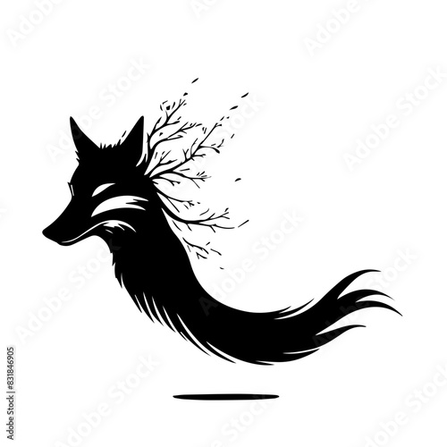 fox black silhouette vector design logo