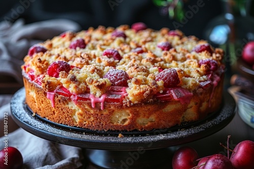 Rhabarberkuchen - Rhubarb cake with a crumbly topping. 