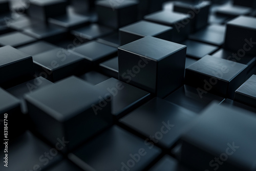 Geometric blocks abstract background, 3D render - High-definition 8K UHD design showcasing detailed geometric blocks on a black background.