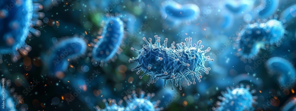 Kingdom of biological organisms. Scientific bacteria. Shows blue bacteria clearly and in detail.