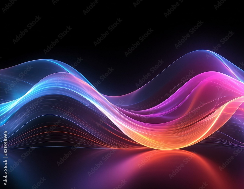 translucent wave in vibrant colors, including shades of pink, purple, orange, and blue, set against a black background, abstract wave translucent wave in vibrant colors, including shades of pink, purple, orange, and blue, set against a black background, abstract wave