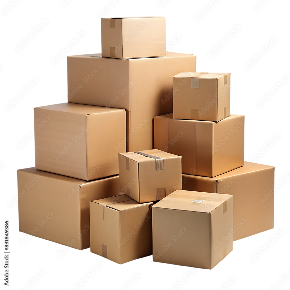 Cardboard boxes isolated on transparent background