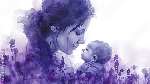 Wallpaper Mural a mother holding her baby with love on a solid lavender background Torontodigital.ca
