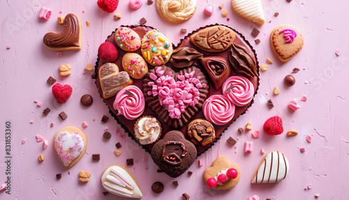 heart shape made of sweets and cookies